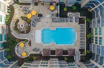 Heated saltwater pool with cabanas